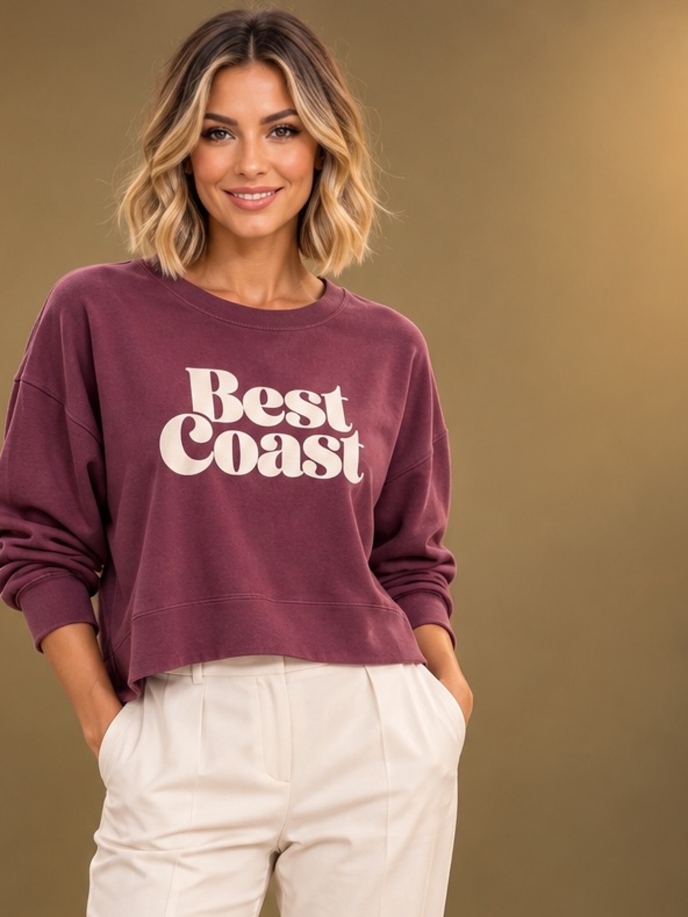 Old Navy Active Dynamic Fleece Best Coast Sweatshirt XL Mauve Plum Cropped